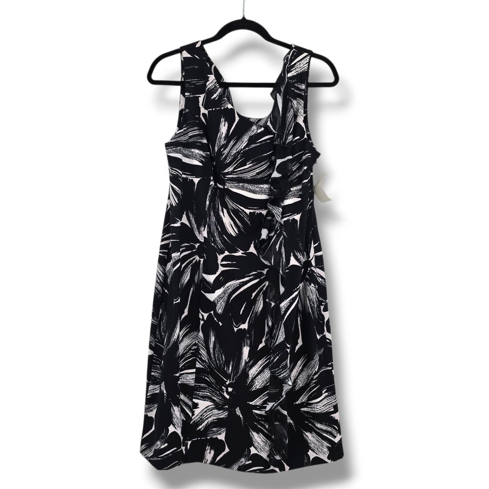 Connected Apparel Womens Black White Floral Ruffle Sheath Dress TW093862M1 Sz 16